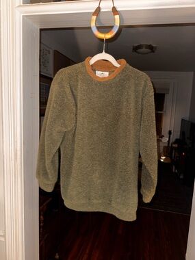 Men's Olive Crewneck Sherpa Sweater with Contrast Tan Collar